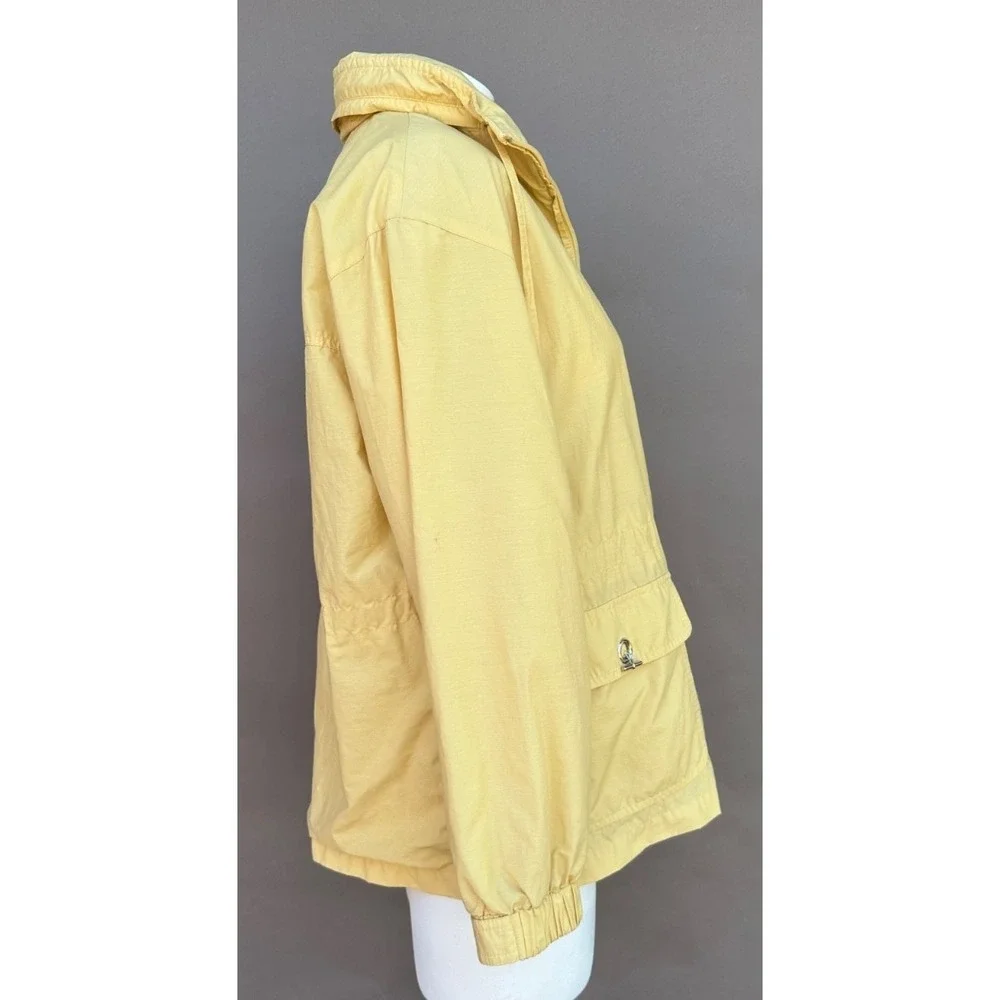 Talbots Raincoat Jacket L Yellow Hooded Full Zip Lined‎ Lightweight Preppy Chic